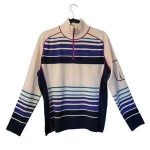 Title Nine 1/4 Zip Ivory Multicolored Striped Wool Blend Sweater Wm XL Warm Cozy